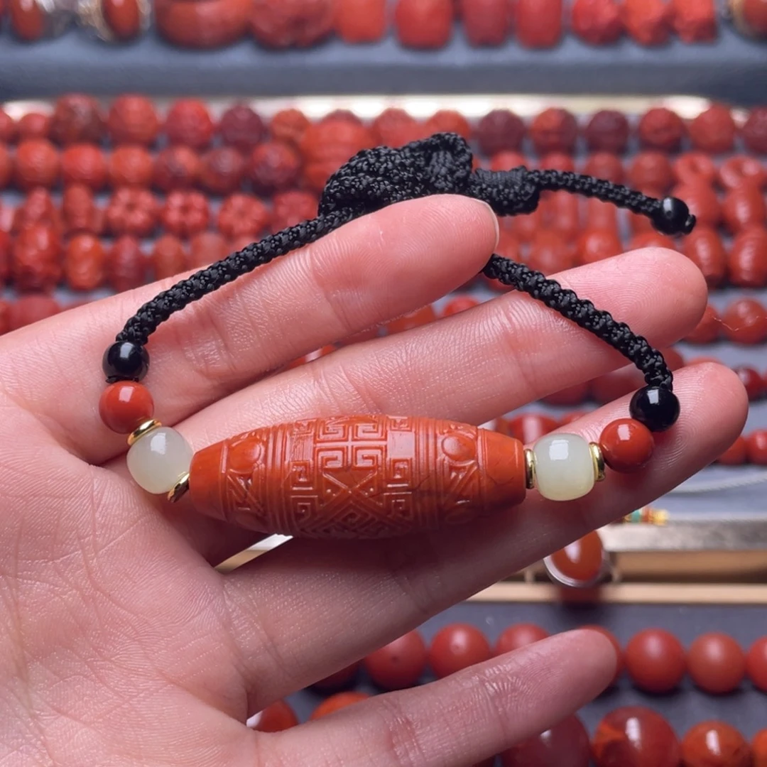 未镶嵌其他南红玛瑙W15*40瓦西柿子红云纹天珠锁骨链柔光