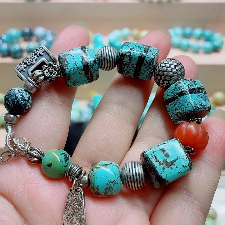 绿松石银S925镶嵌吊坠(不含链)