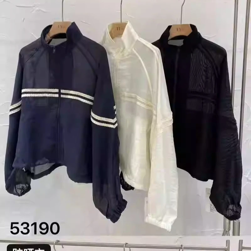 TY53190立领防晒衣女韩版休闲宽松大码百搭拼接薄款长袖外套夏季