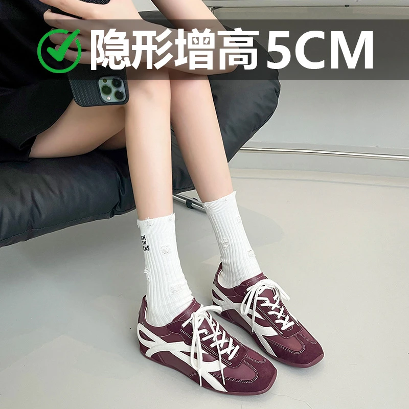 新款2025春夏复古运动德训女平底内增高阿甘鞋百搭休闲舒适板鞋女