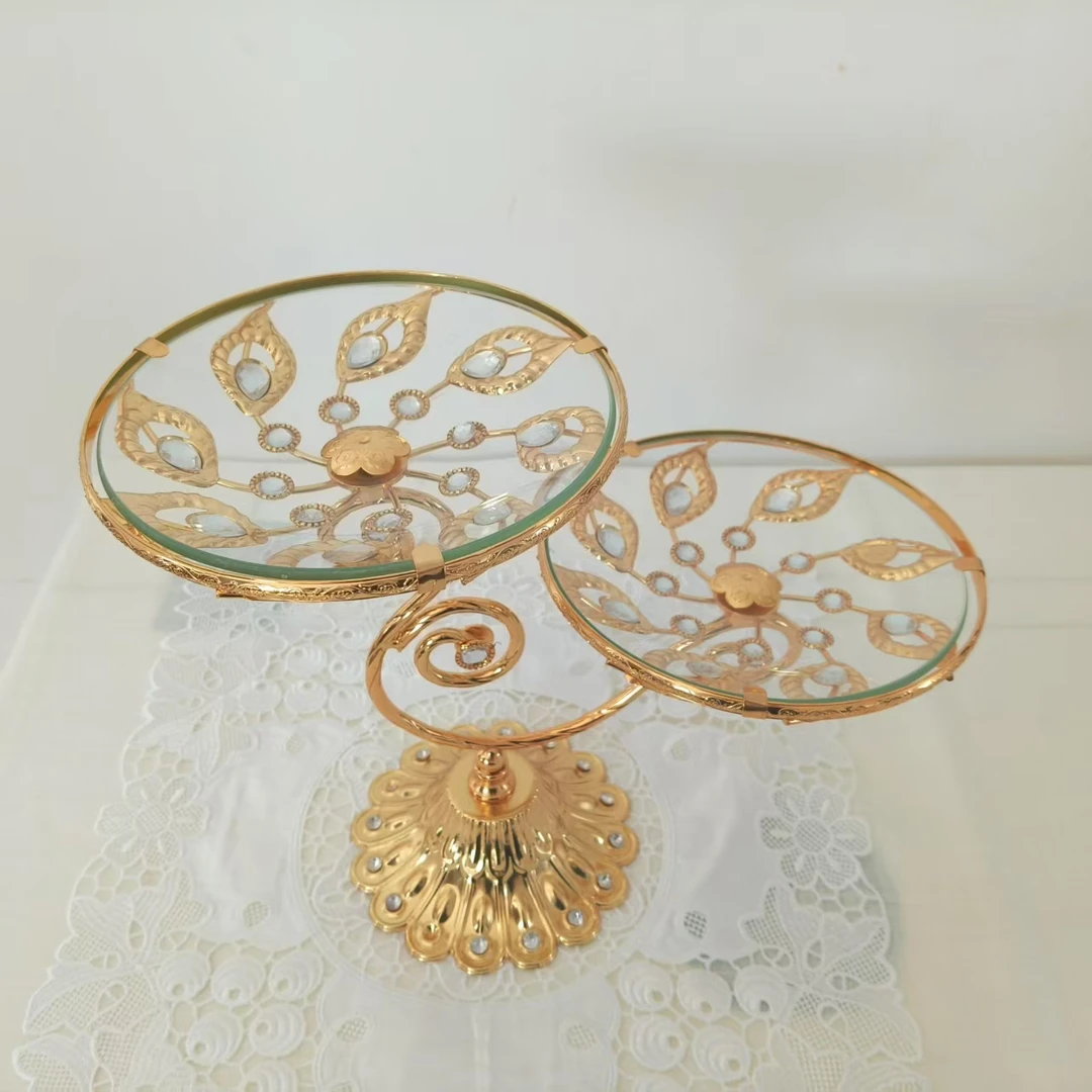 【新疆包邮】kuz baskan aynak waza1个金色玻璃水果盘高档家用