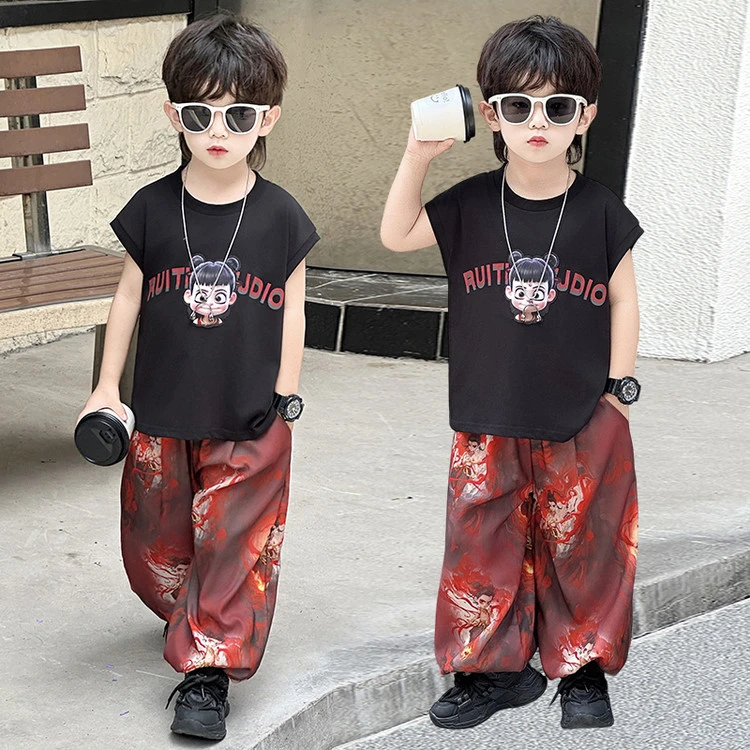 男童夏装无袖套装2025新款炸街哪吒儿童衣服宝宝夏季背心薄款童装