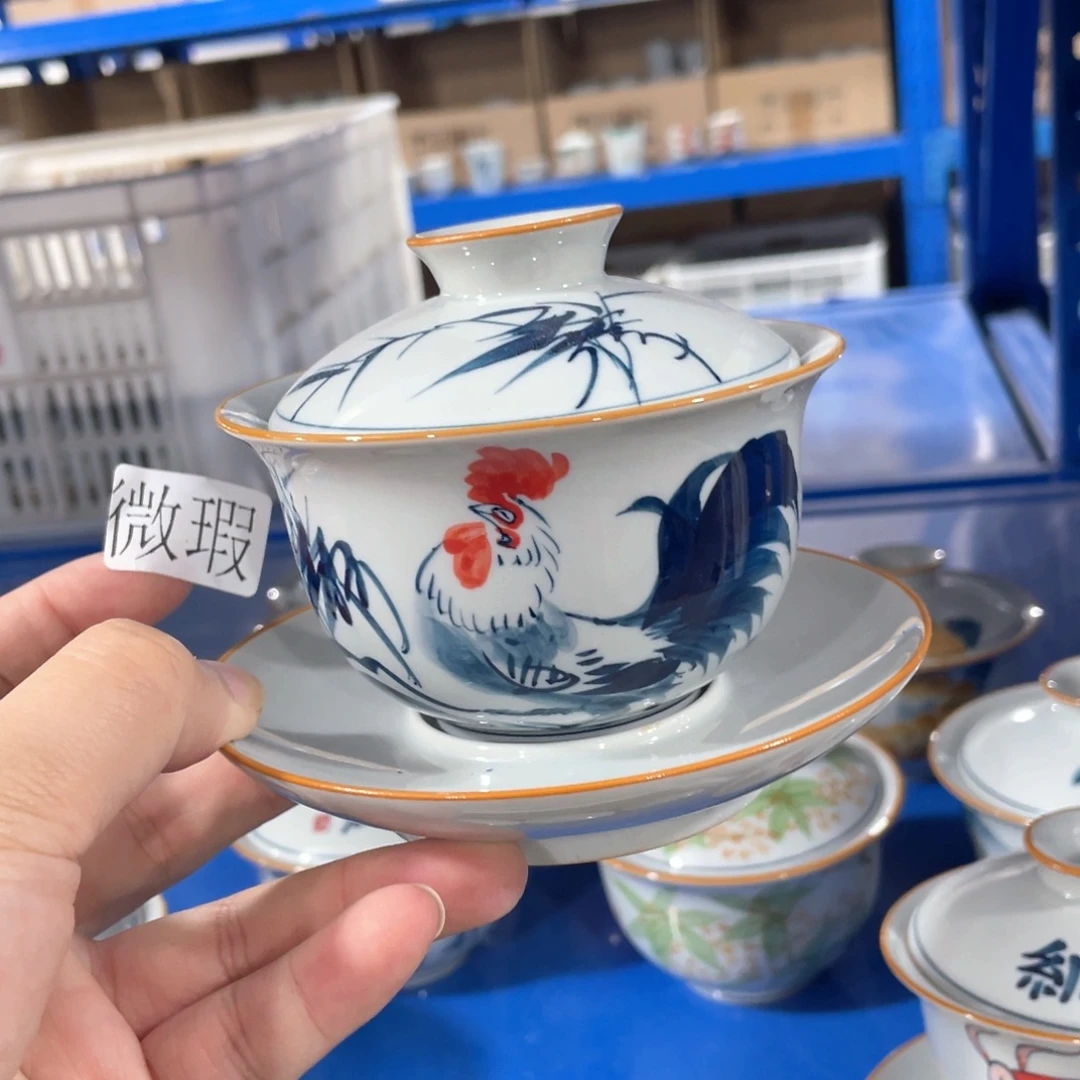 釉下手绘茶具微瑕