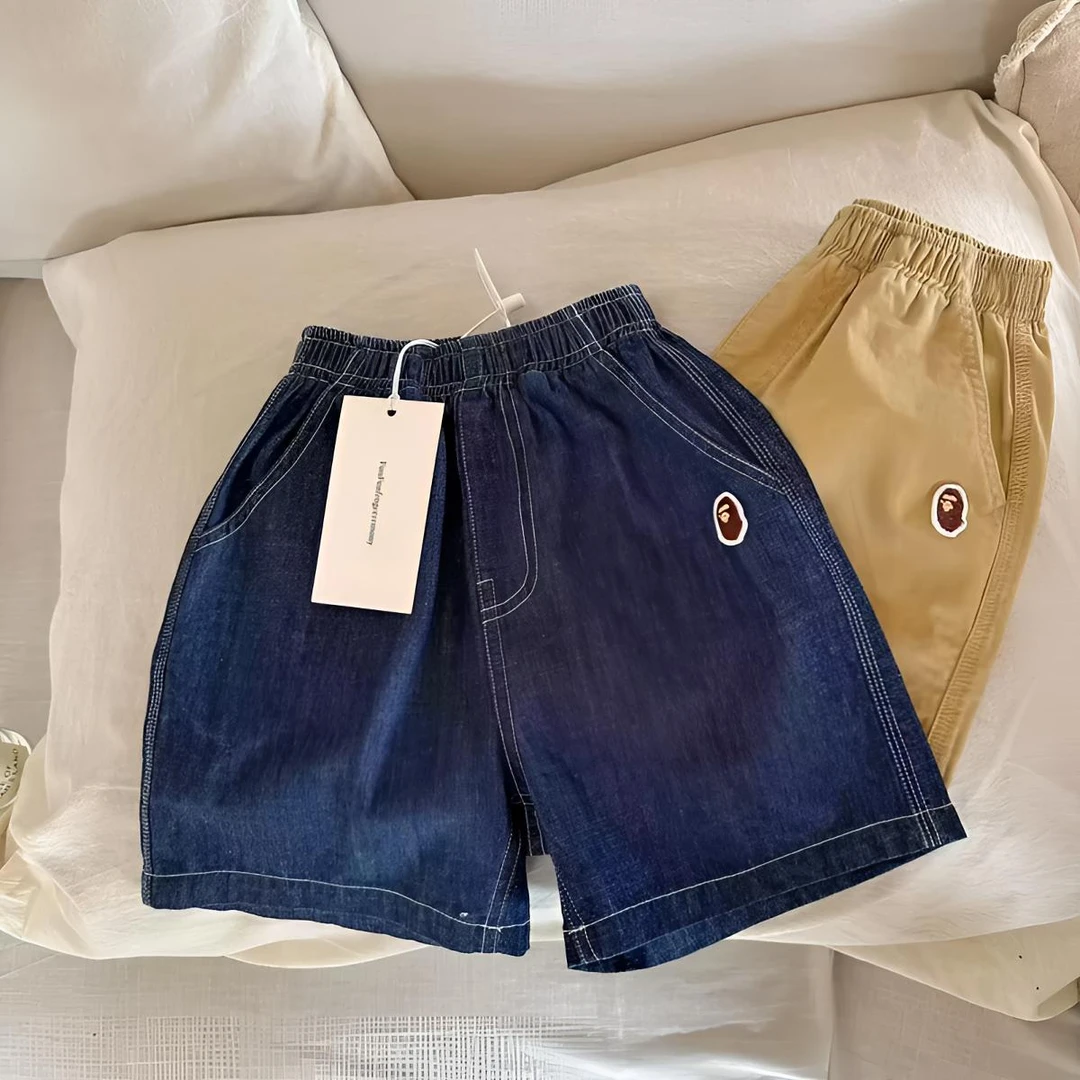 小朋友衣服潮牌儿童牛仔短裤薄款2025夏新款纯色五分裤潮中裤女宝