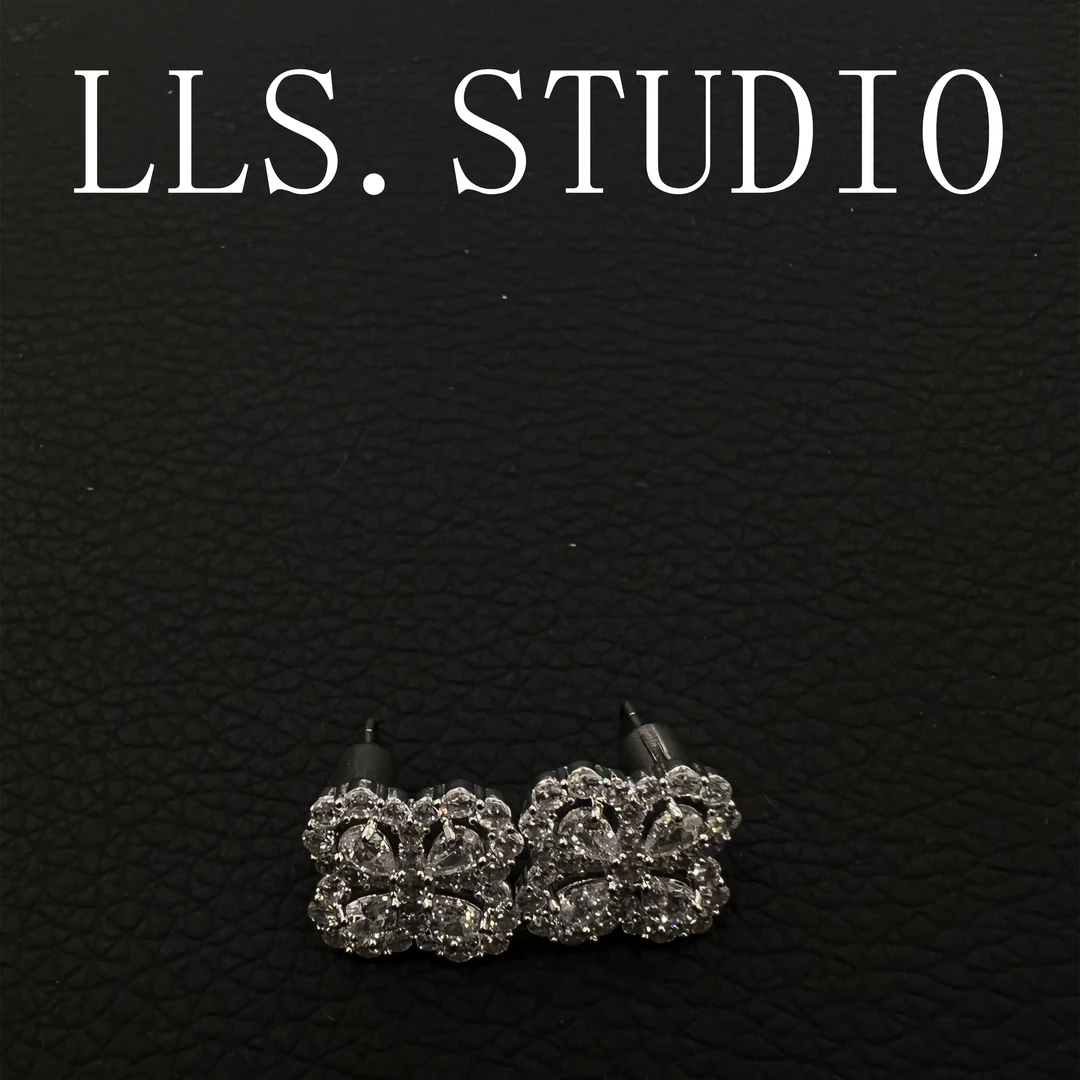 s925银针锆石耳饰 四叶镂7199