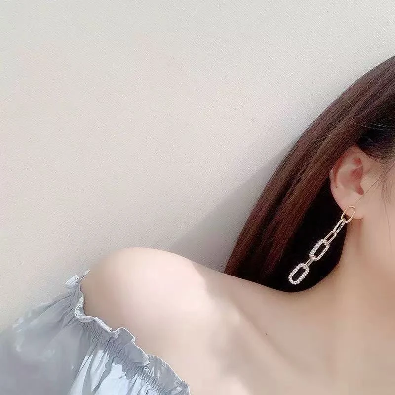 合金耳饰 【福利品】链条造型吊坠高级感耳环耳针长款法式耳环7070