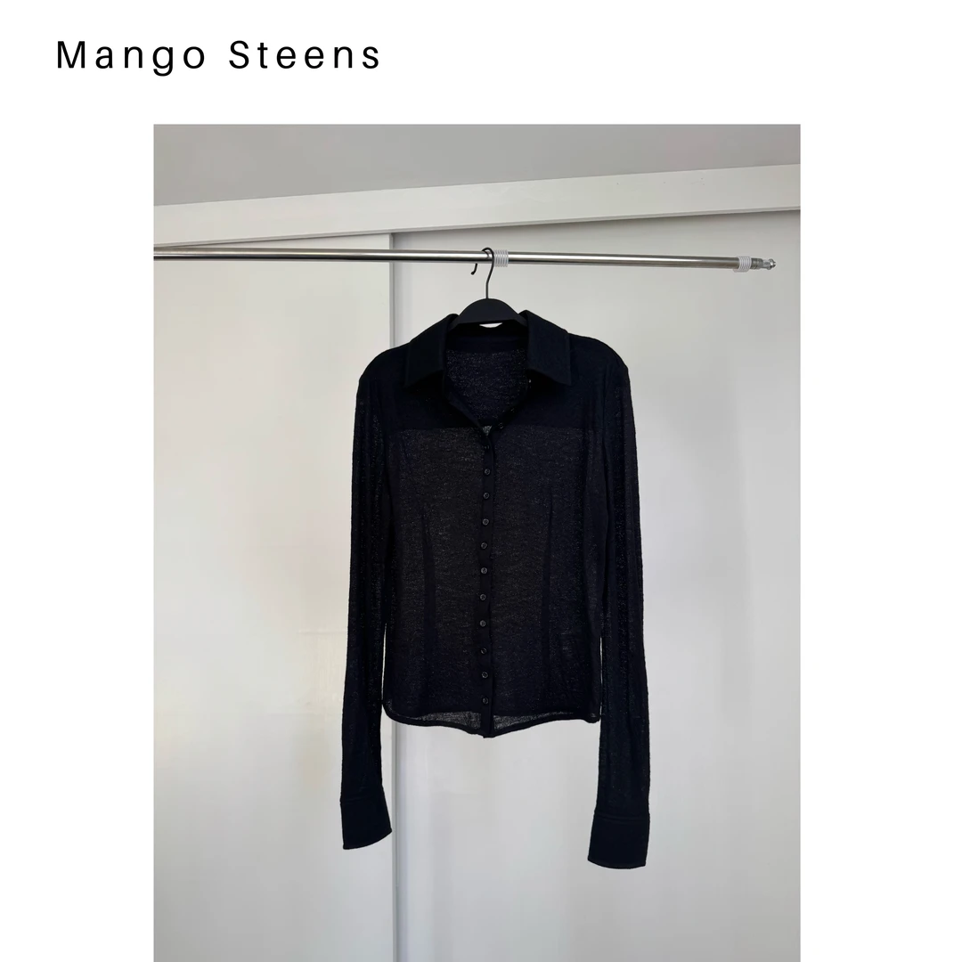 MANGO steen‘s丨美丽诺羊毛极简肌理polo领长袖T恤I7144