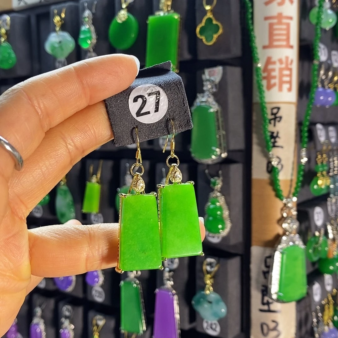 银S925镶嵌翡翠耳饰27