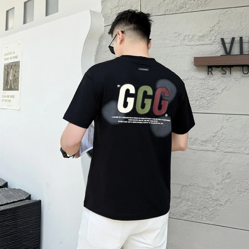 GGG圆领夏季短袖男士刺绣T恤常规热转印日常字母青春活力【66016】