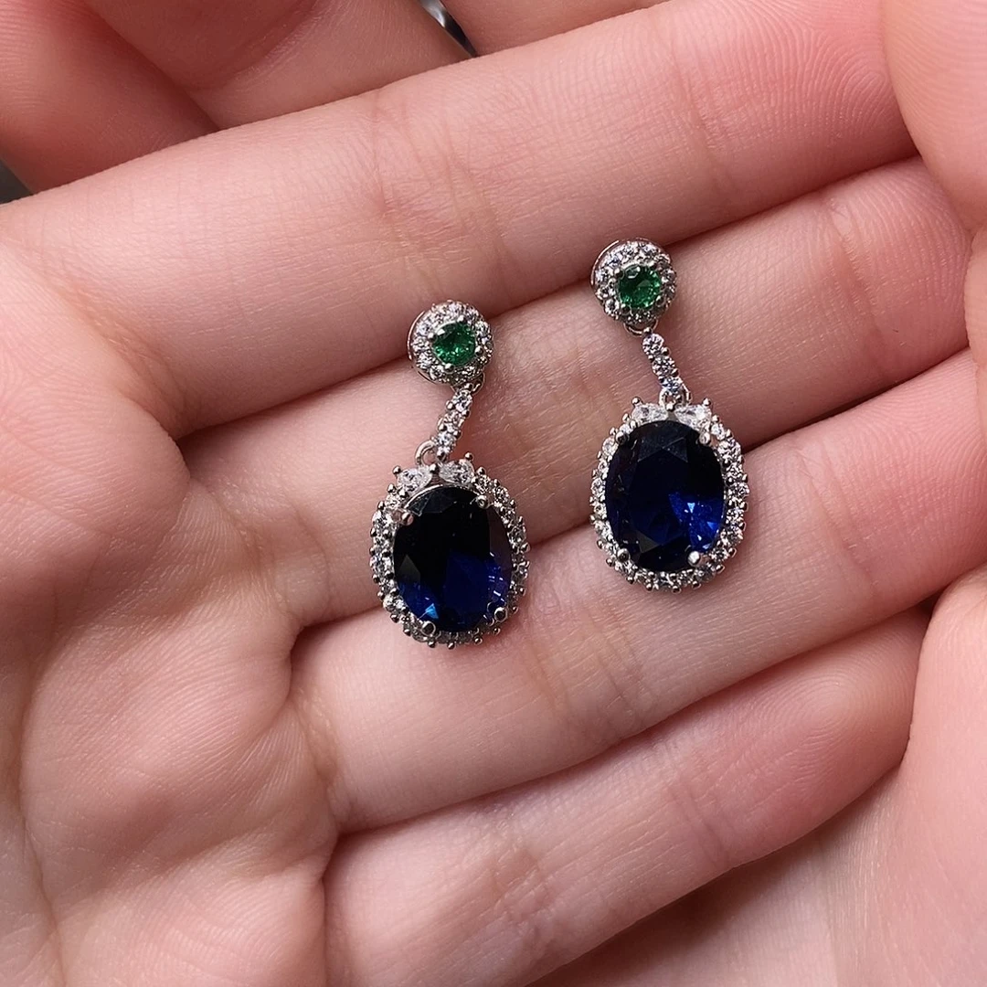 耳饰蓝宝石银S925镶嵌