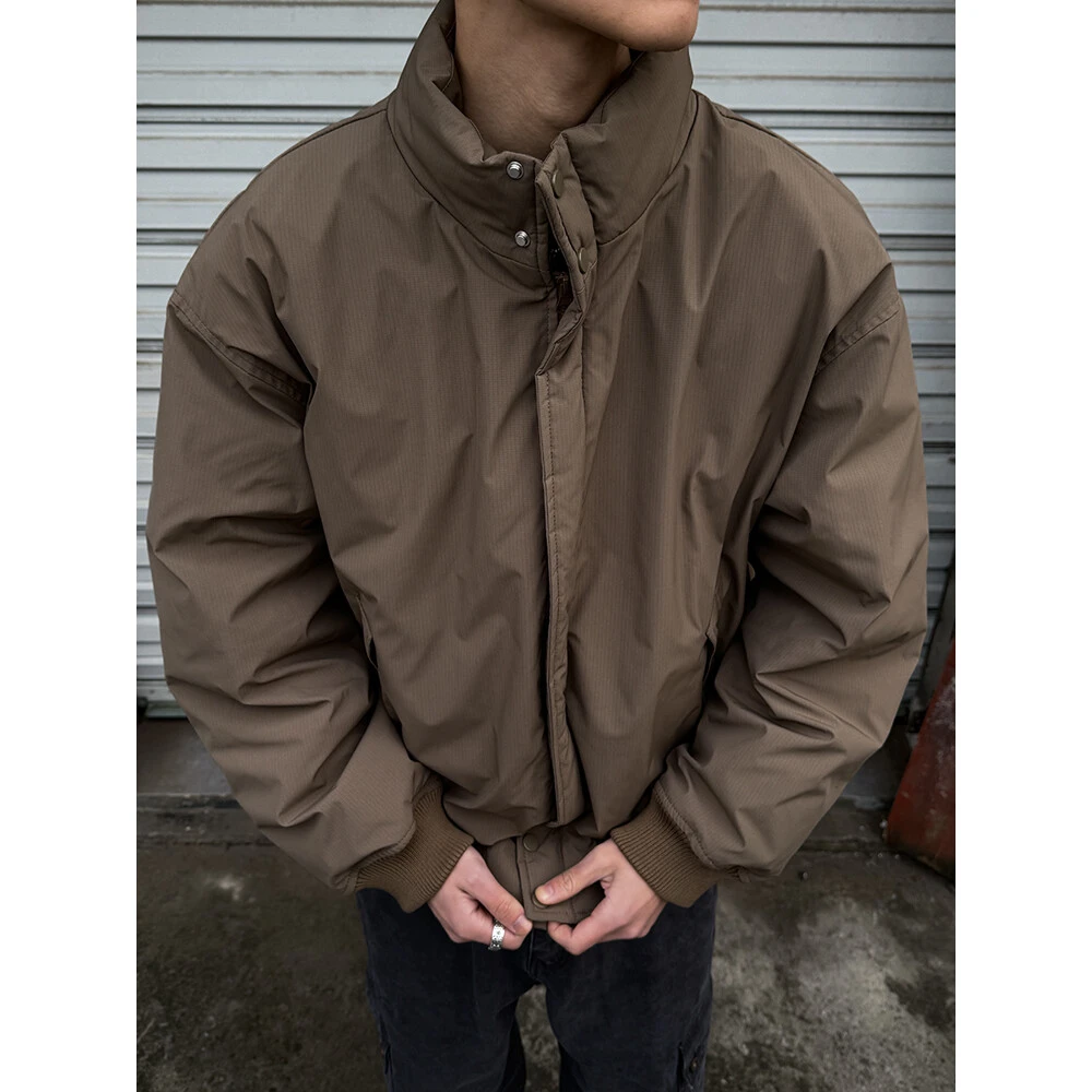 MANCHER 美式复古工装立领黑色羽绒服男潮牌宽松冬季90白鸭绒外套