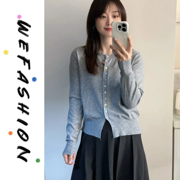 【WE】圆领彩色纽扣·韩系氛围感穿搭修身显瘦针织衫