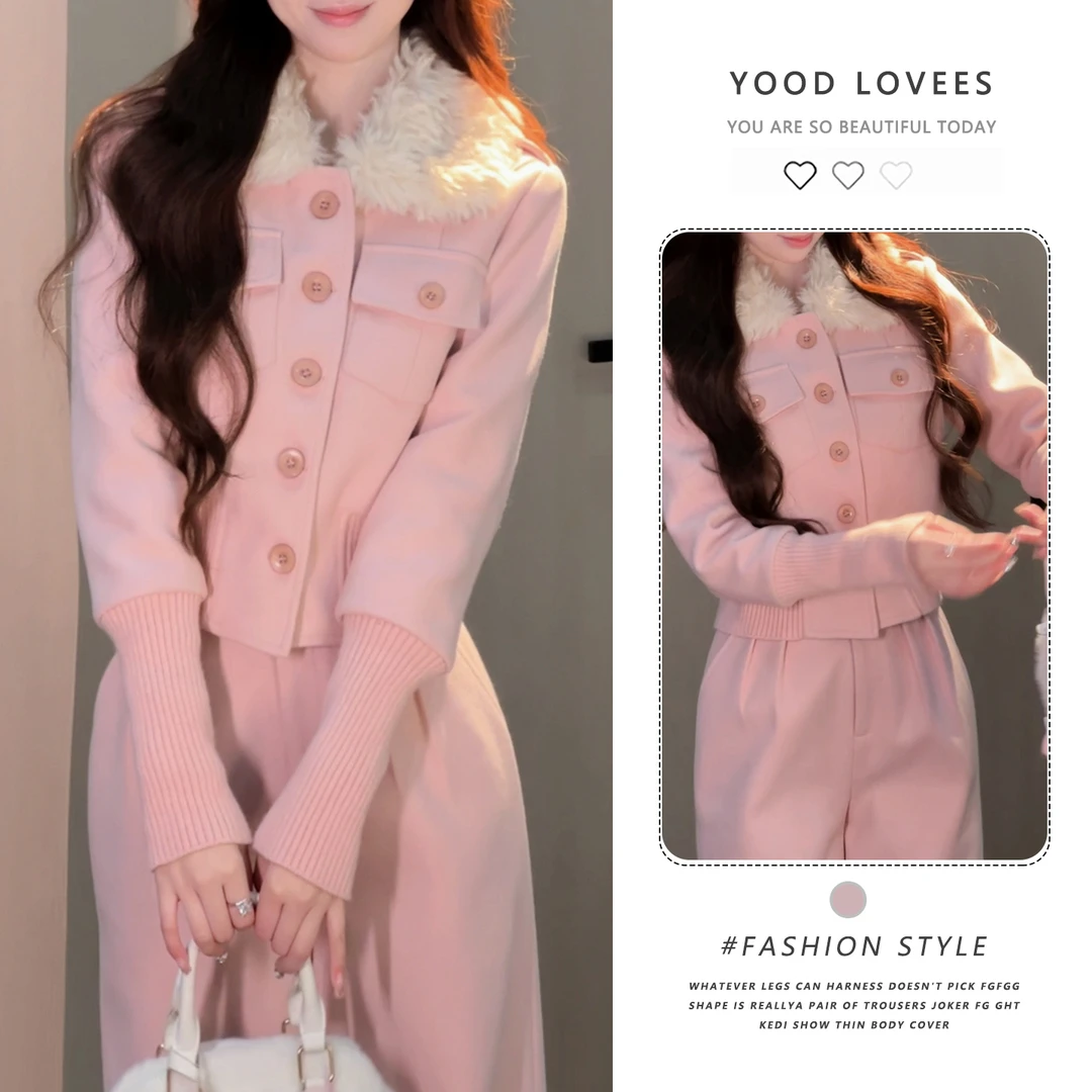 冬装穿搭一整套2025巨好看的又酷又飒御姐小香风毛领外套独特套装