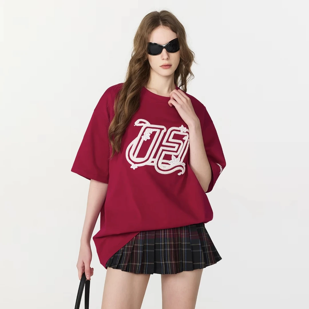 夏季美式高街Vintage纯棉短袖男女情侣复古字母印花T恤-566