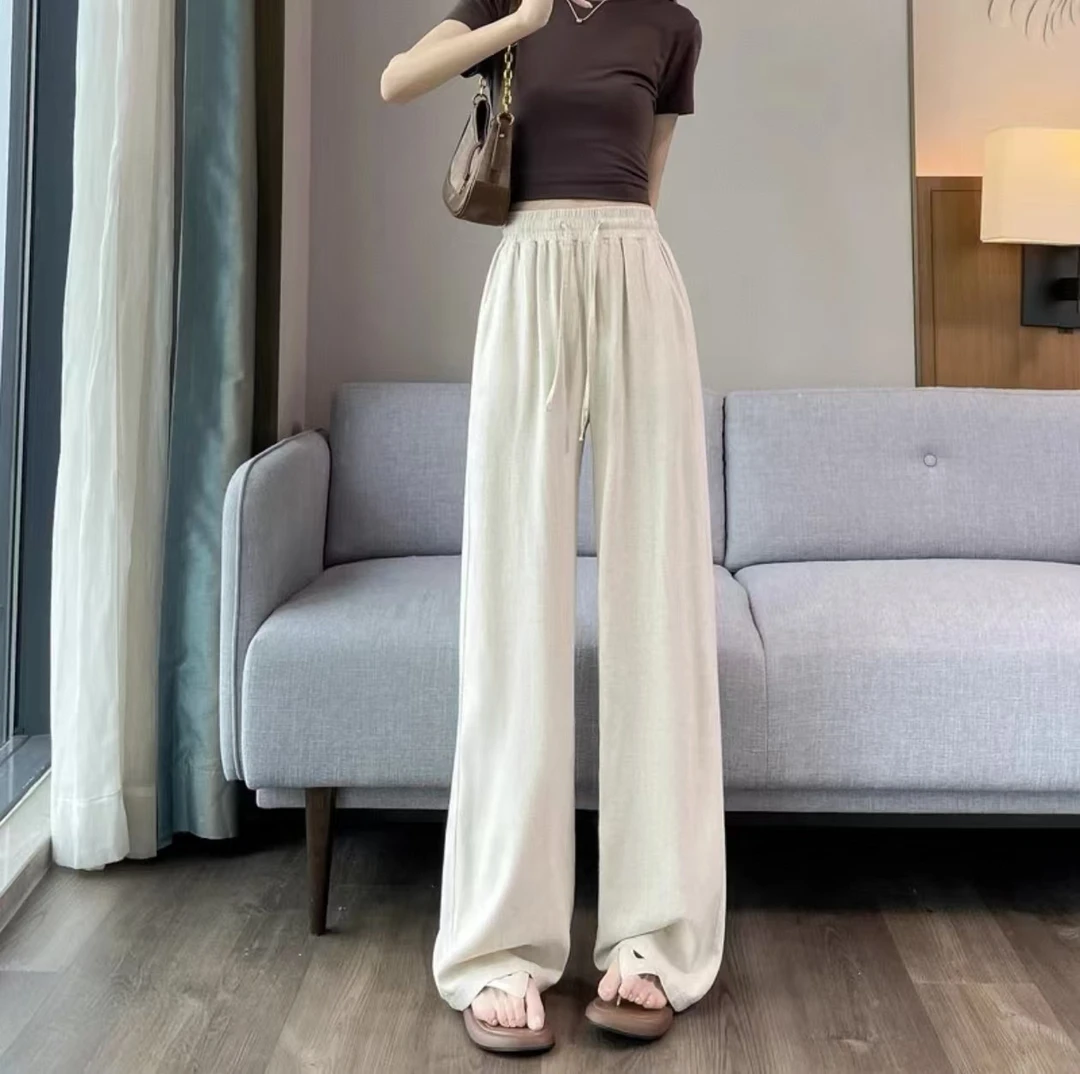 夏季阔腿裤休闲裤有口袋休闲长裤显瘦荡领
