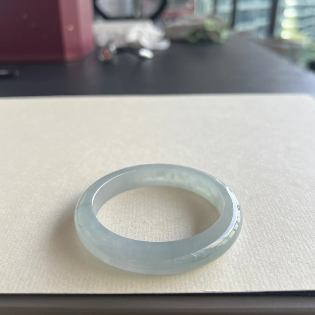 新中式冰蓝天空蓝冰透水润送妈妈女朋友镯子天然缅甸A货翡翠57圈