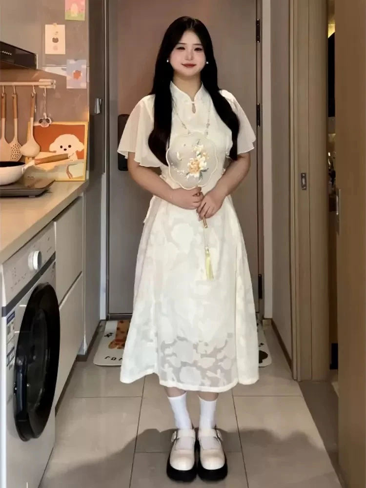 【安心推荐】新中式复古高级感立领连衣裙女夏季时尚气质减龄连衣裙