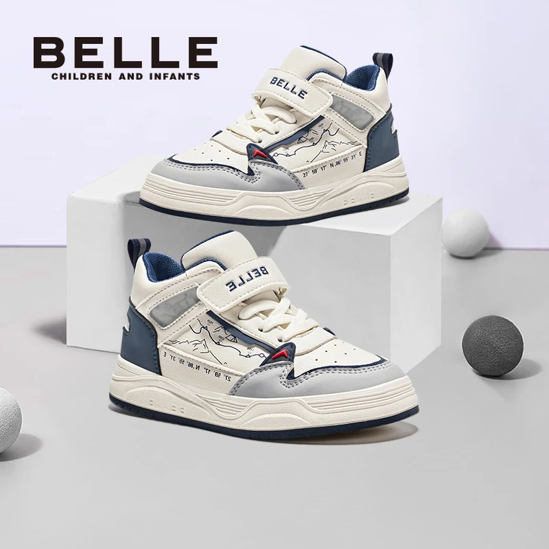 百丽儿童鞋男童女童高帮板鞋中大童时尚百搭休闲鞋户外鞋子BL3312