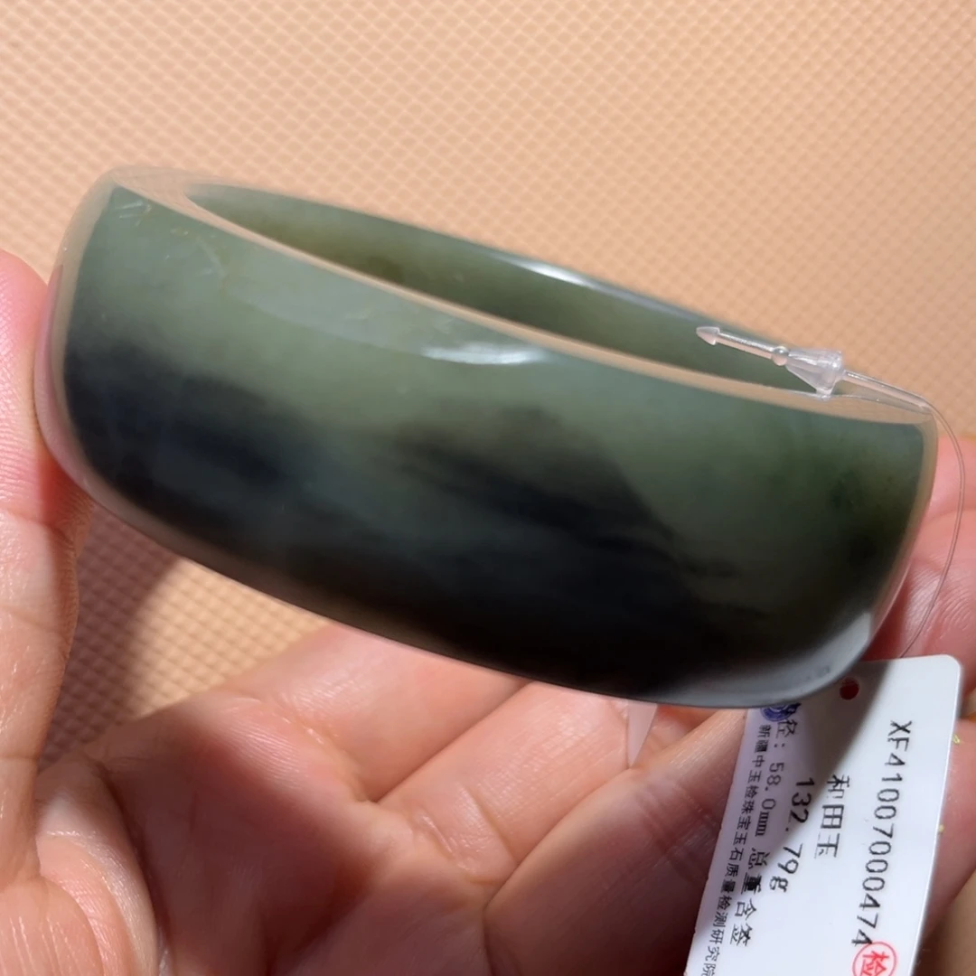 和田玉（子料）未镶嵌手镯39蓝调青花手镯58.5