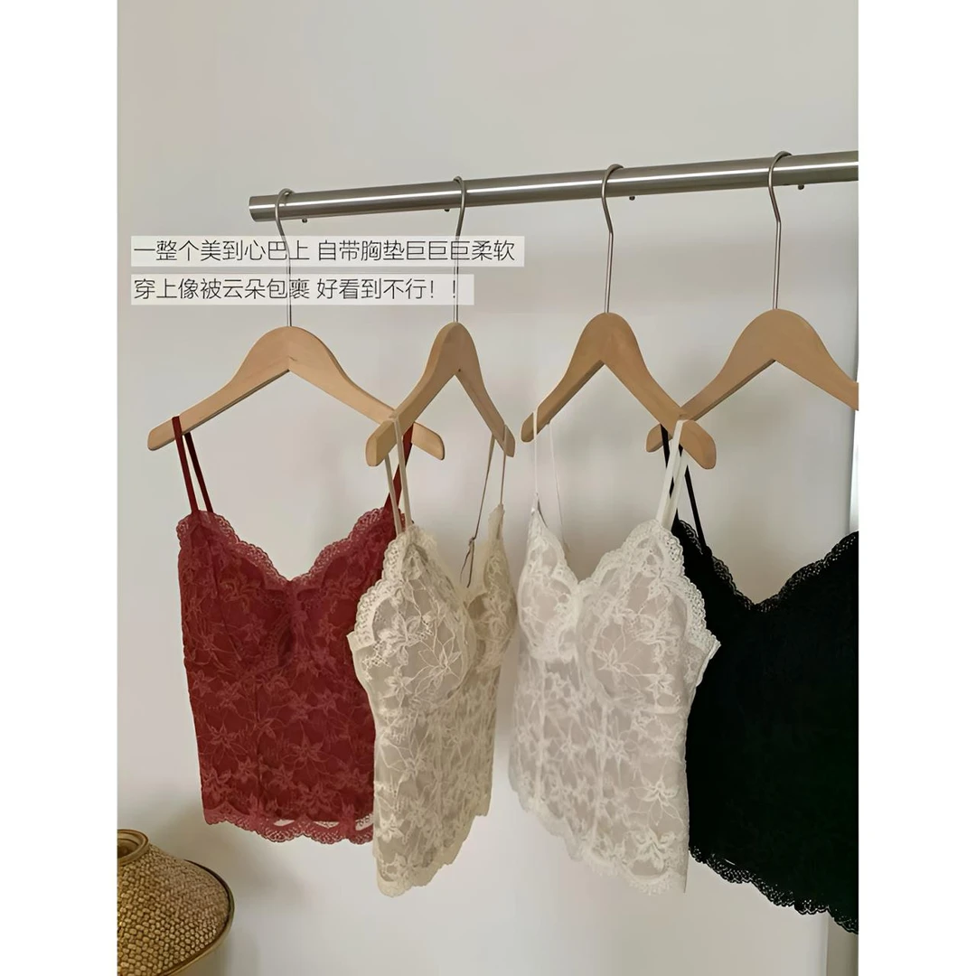曼曼【古蕾日记】纯欲V领蕾丝吊带背心女
