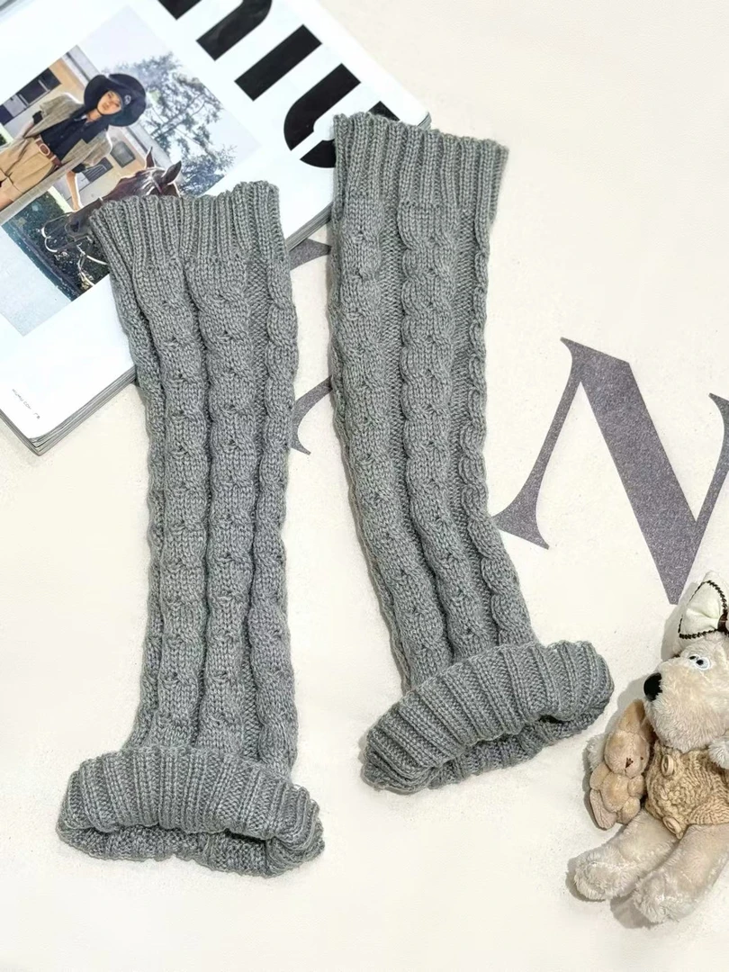 [68岁小姐姐]秋冬miu系时尚绞花百搭毛线针织堆堆袜套D24TA 1230