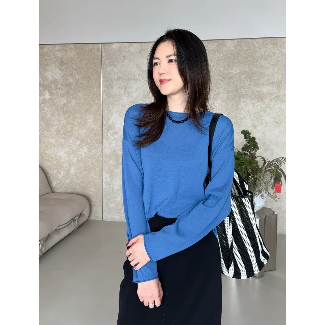 瑞瑞ANNYRUI | 进口高级高支棉纱自愿随性极简针织卷边上衣T恤