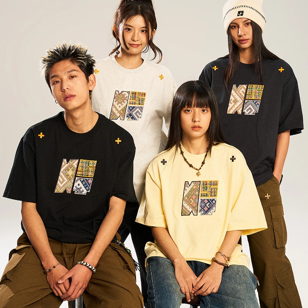 NSTNEW START发芽计划潮牌民族感贴布刺绣复古百搭休闲短袖t恤男