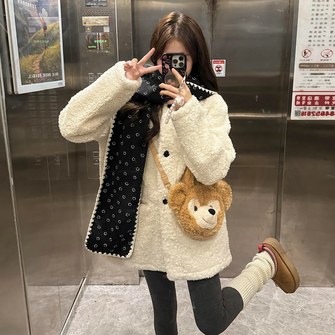 秋冬季2026新款韩系摇粒绒白色羊羔毛外套女巨好看小个子加厚上衣