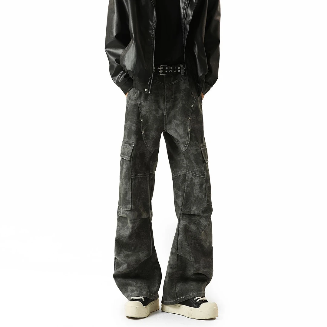 美式高街潮流大口袋迷彩工装裤男女秋季宽松直筒百搭休闲情侣长裤