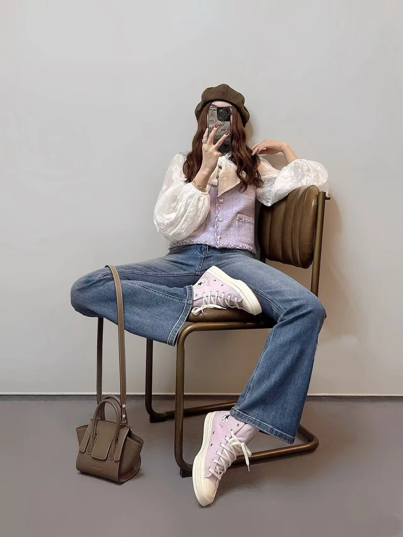 阔腿牛仔裤质感浅蓝高腰宽松显瘦牛仔长裤8922