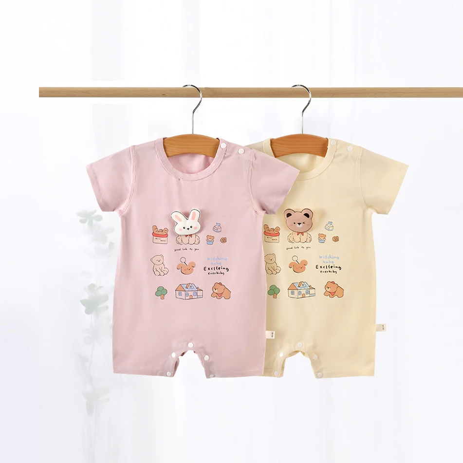 男女宝宝夏季短袖薄款哈衣卡通新生儿连体衣超萌婴幼儿纯棉外出服