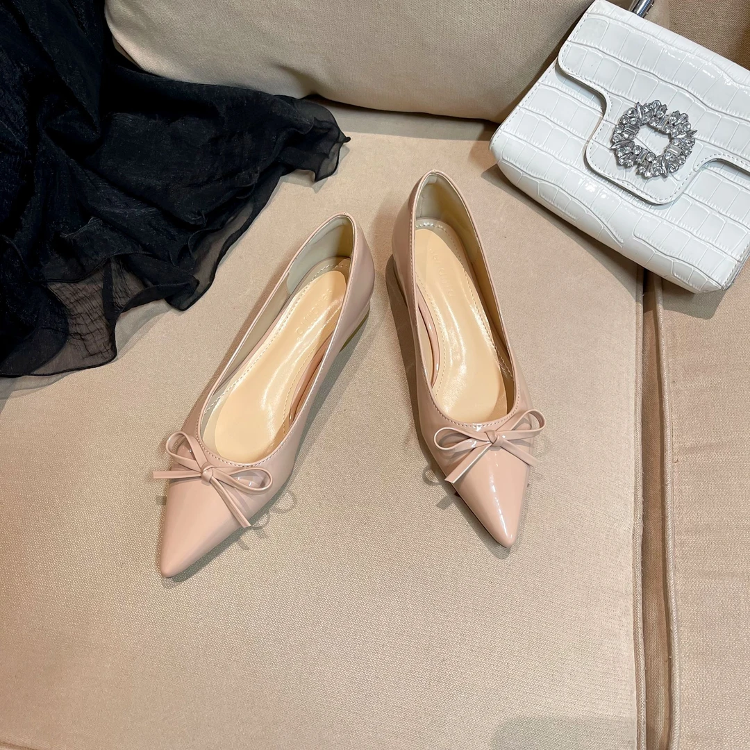 sendijia/森迪加2025浅口低跟尖头粗跟蝴蝶结单鞋气质百搭舒适女