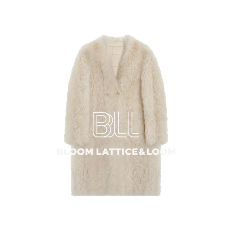 PCNY不理理“雅绒叙”托斯卡纳羊皮毛一体无领保暖中长款皮草外套