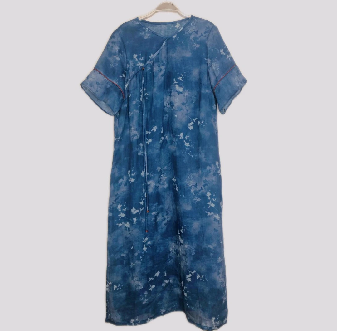 苎麻连衣裙2125003QS修身淑女田园清新舒服刺绣新中式