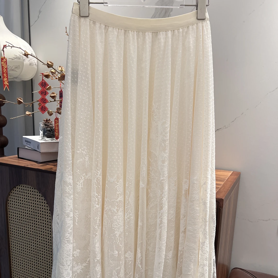 2店【未时梦】风雅 新中式中国风米白色轻奢优雅百搭蕾丝网纱半身裙