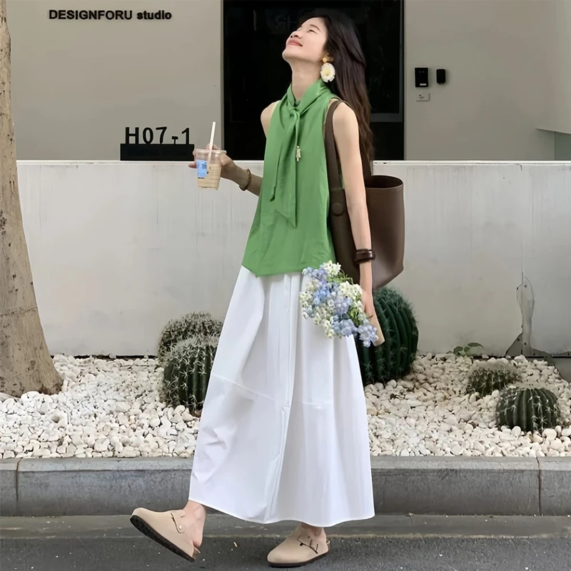 2025夏季韩系穿搭无袖宽松显瘦洋气时尚套装上衣半身裙两件套女