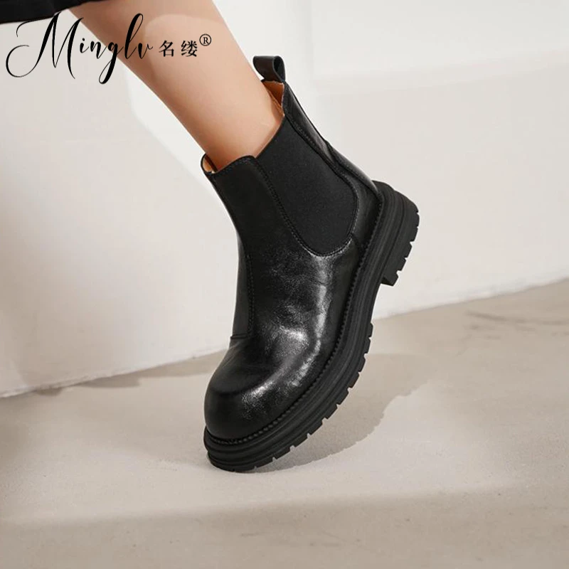 名缕高级感靴女2025新款秋冬女鞋小个子一脚蹬靴子女英伦风短靴冬