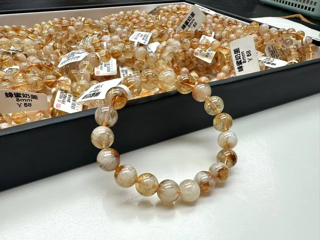 黄水晶蜂蜜奶盖单圈手串手链招米米水晶7mm+(多样性发其一