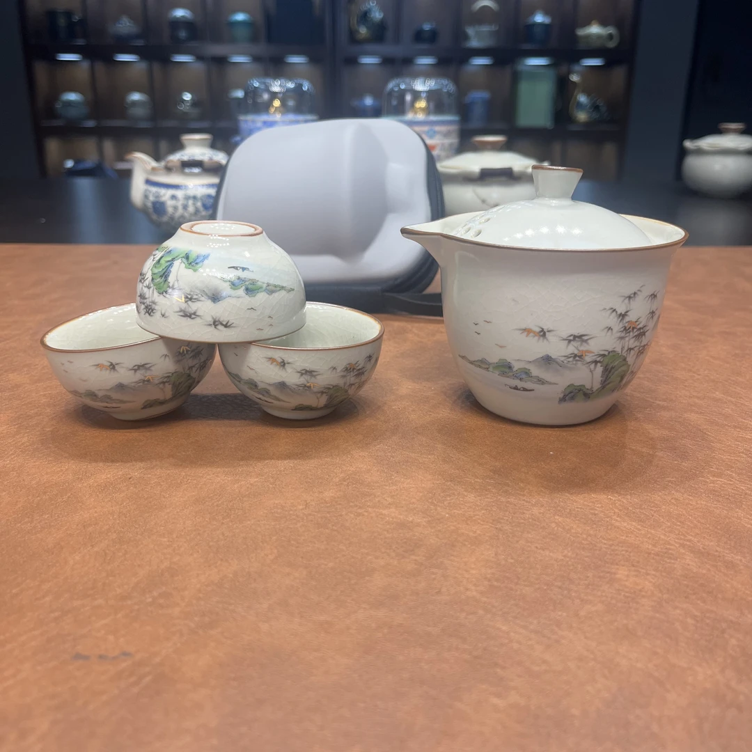 A313汝窑旅行茶具一壶三杯