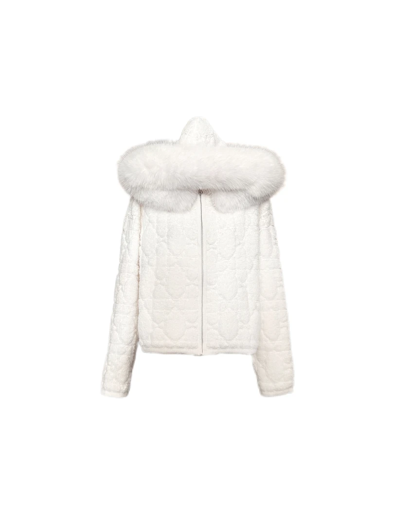 099秋冬白色毛边连帽外套