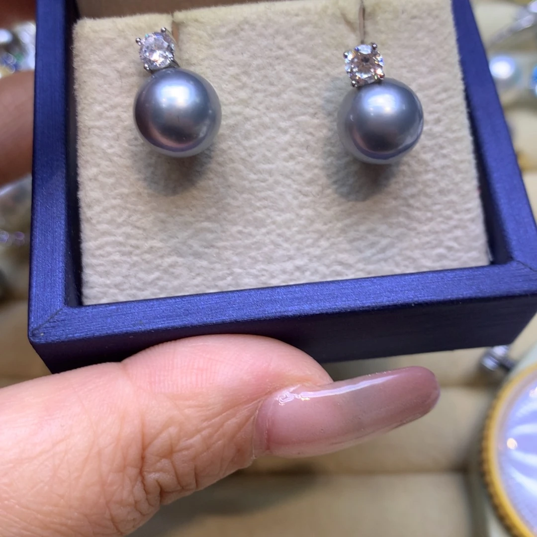 银S925镶嵌耳饰海水珍珠