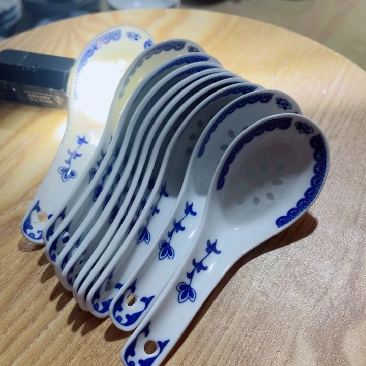 青花玲珑小勺子10个小花