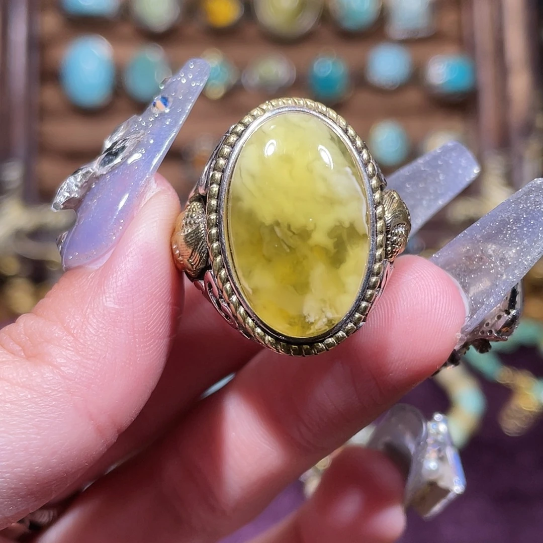 琥珀银S925镶嵌戒指