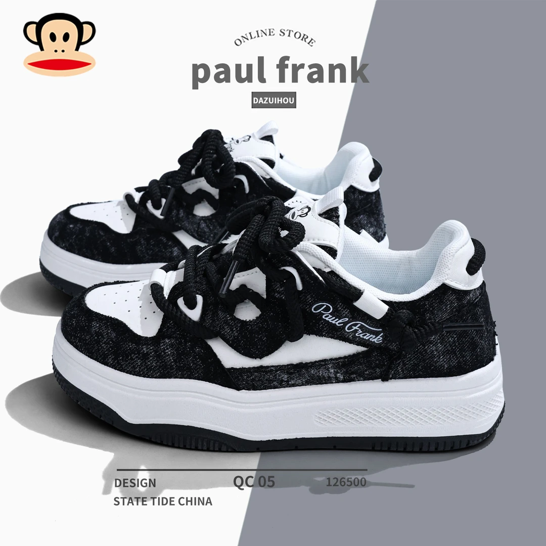 大嘴猴黑白港风时尚女鞋百搭韩版增高新款秋季学生潮流做旧板鞋子