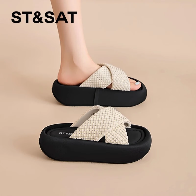 星期六厚底一字拖鞋女2025新款夏季外穿厚底百搭凉拖法式时尚凉鞋