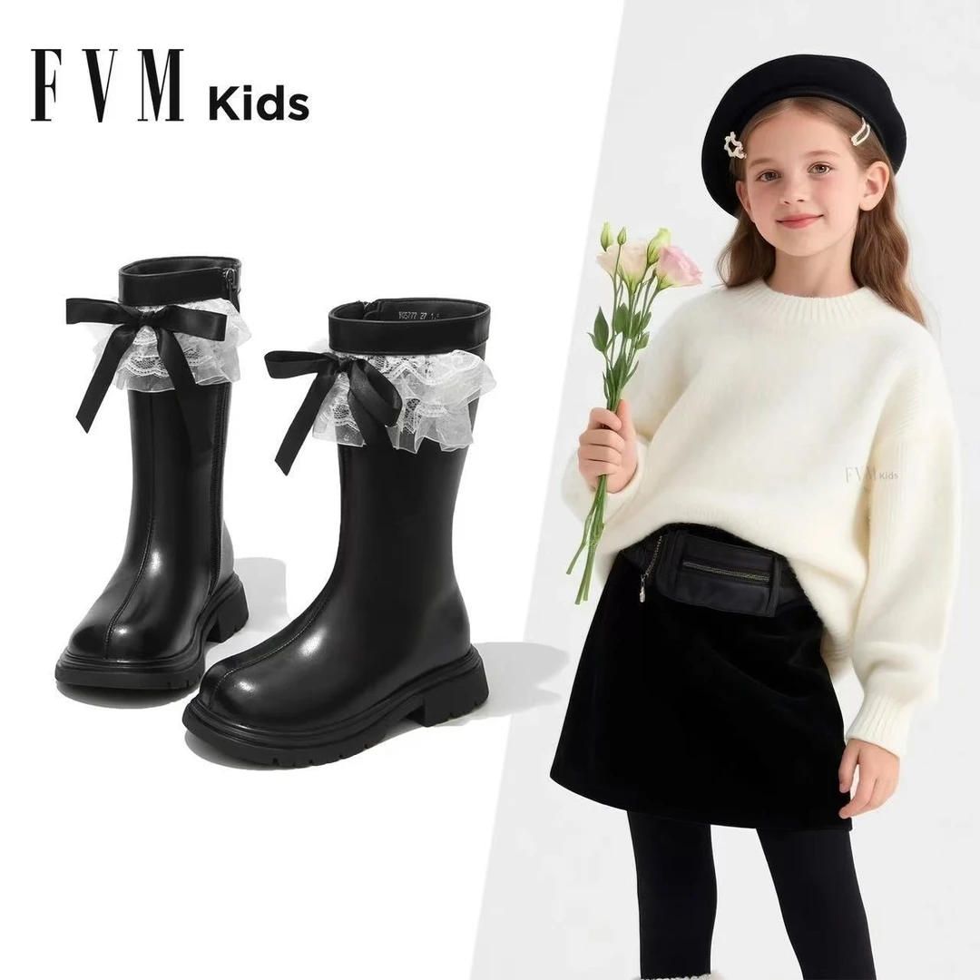 女童靴子冬季新款公主长靴儿童长筒靴秋冬女孩马丁靴高筒加绒皮靴