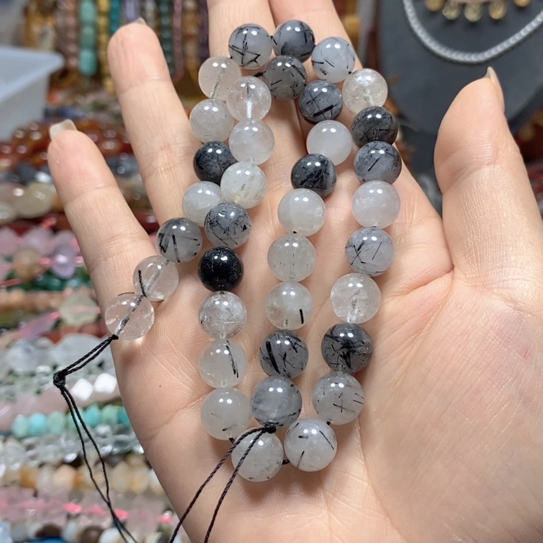 玛瑙/玉髓合金珠宝半成品黑发晶卡8mm