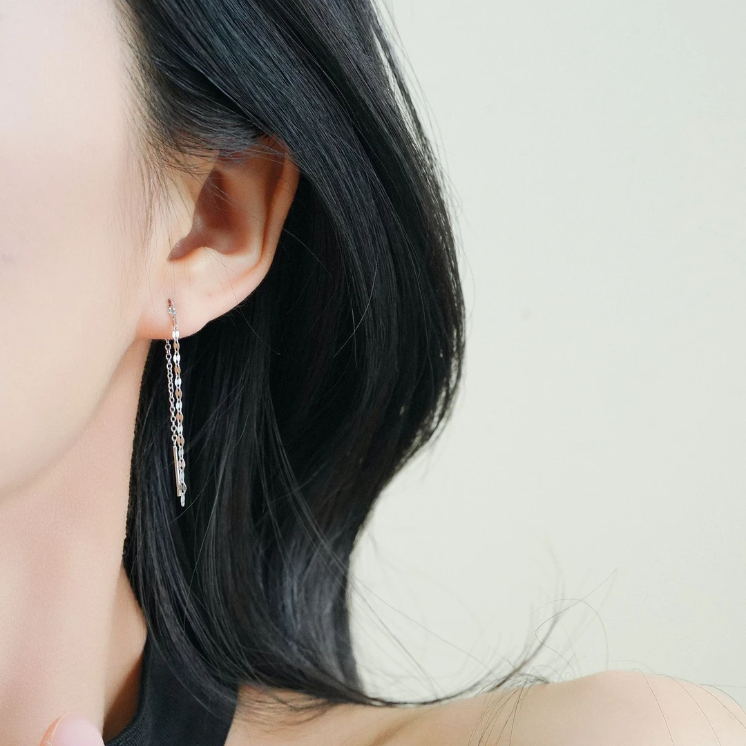 铜合金耳饰 闪光流苏耳线女耳钉耳环波光粼粼优雅小众设计新款