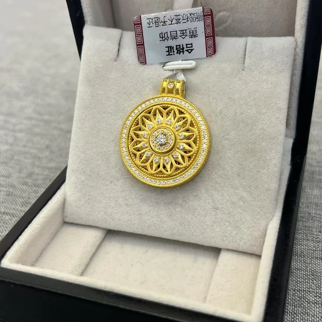 【东豪凯哥】足金古法镶嵌宫廷风旋转玫瑰花窗吊坠（多样性发其一）