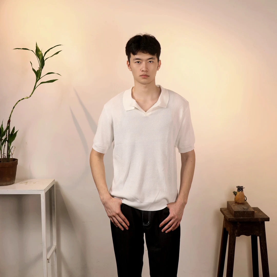 [行至优品]冰感polo领短袖针织男轻奢翻领休闲短袖毛衣时尚针织